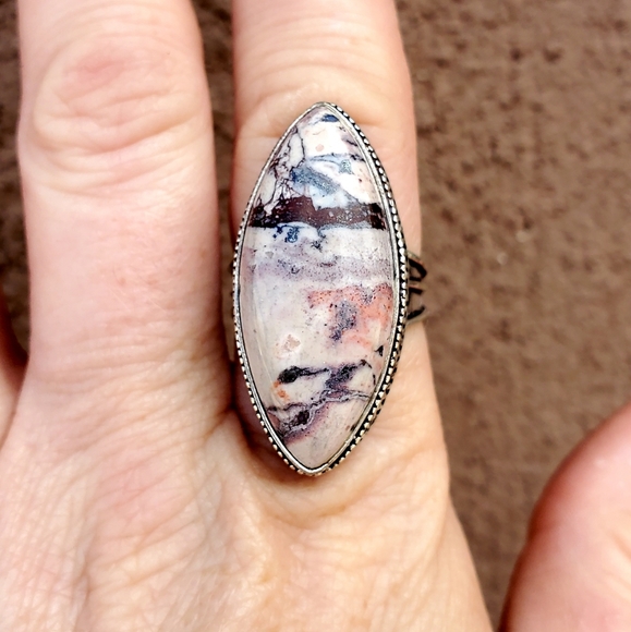 New Pink Brecciated Mookaite 925 Silver Ring. - Picture 10 of 12